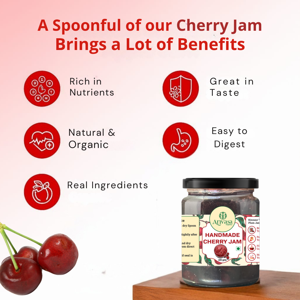 Handmade Cherry Jam | Fresh Himachali Cherries, Women-Crafted