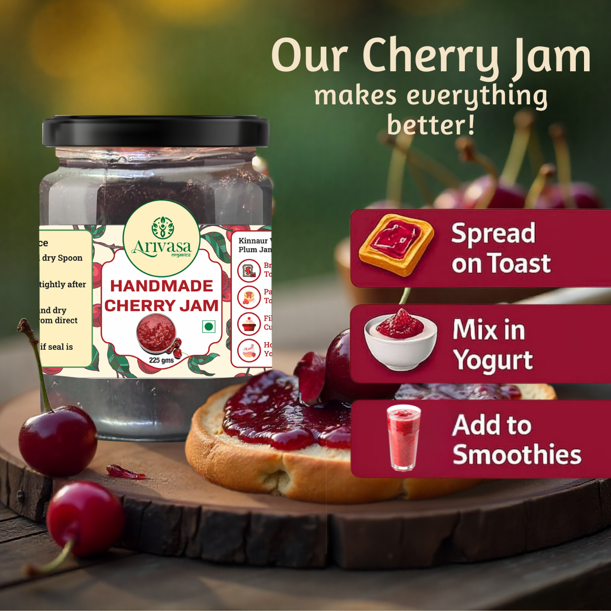 Handmade Cherry Jam | Fresh Himachali Cherries, Women-Crafted