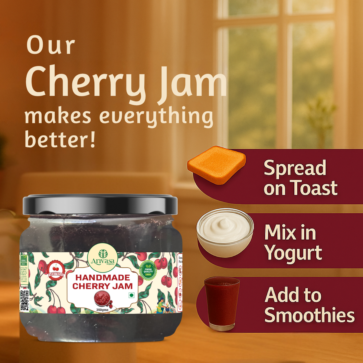 Handmade Cherry Jam | Fresh Himachali Cherries, Women-Crafted