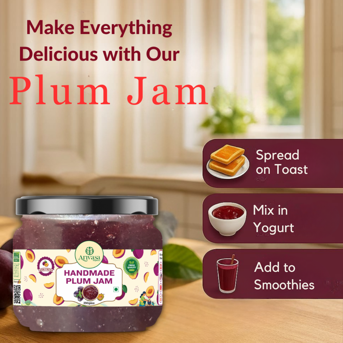 Handmade Plum Jam | Fresh Himachali Plums, Women-Crafted