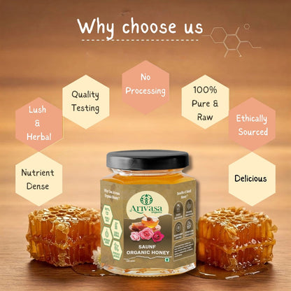 Saunf Organic Honey | Pure, Aromatic & NMR Lab - Tested - Arivasa Organics - 100 gms - 