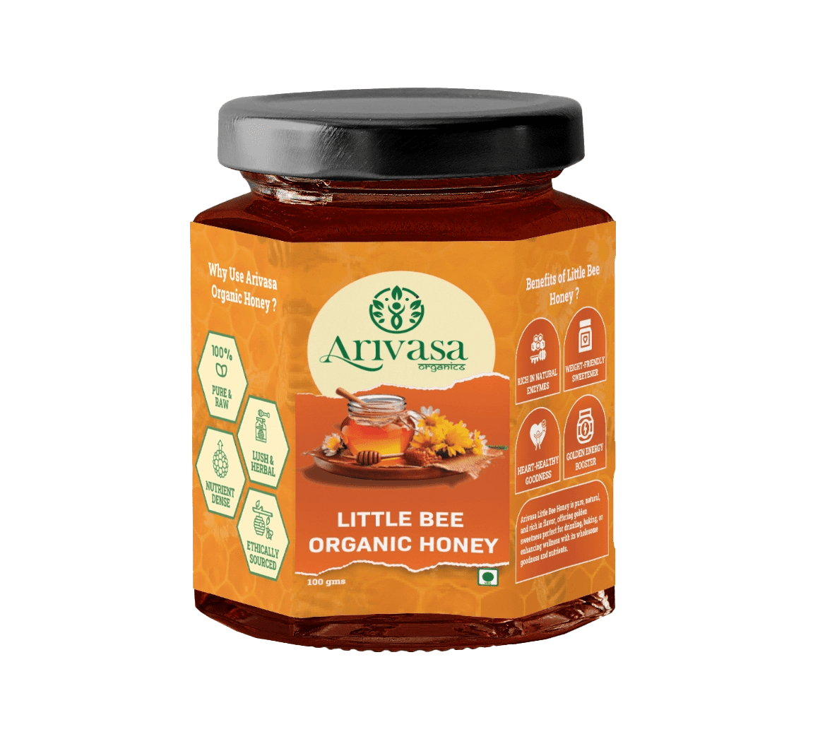 Organic Little Bee Honey | Pure, Natural & NMR Lab - Tested - Arivasa Organics - 100 gms - 