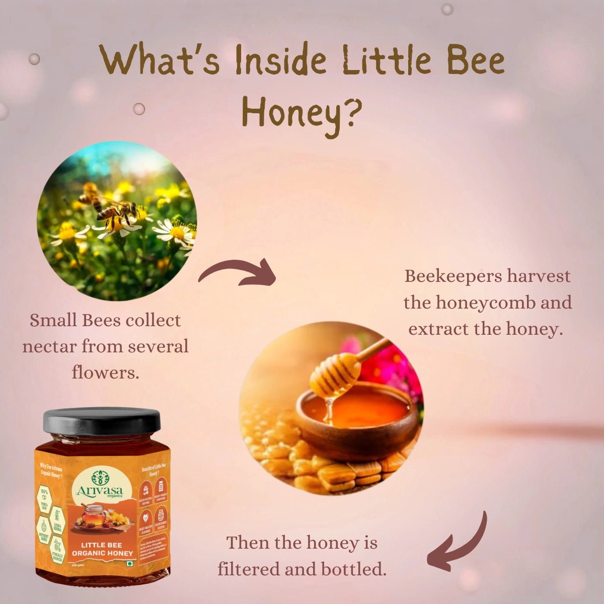 Organic Little Bee Honey | Pure, Natural & NMR Lab - Tested - Arivasa Organics - 100 gms - 