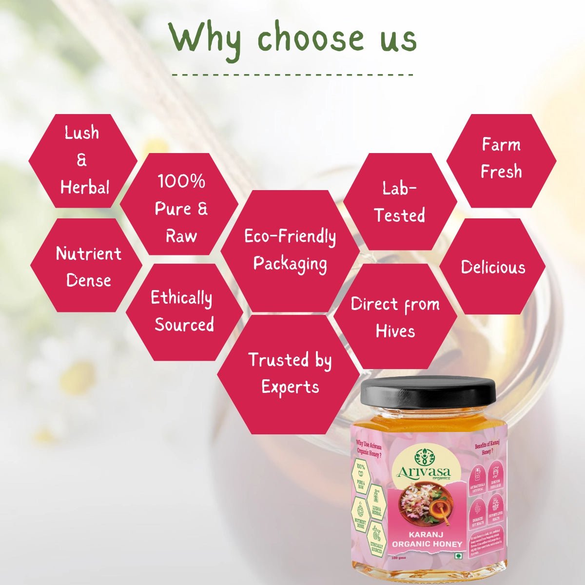 Karanj Organic Honey | Pure, Natarual & NMR Lab - Tested - Arivasa Organics - 100 gms - 