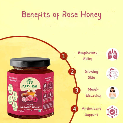 Organic Honey of Rose | Pure, Natural & Lab - Tested with NMR - Arivasa Organics - 100 gms - 