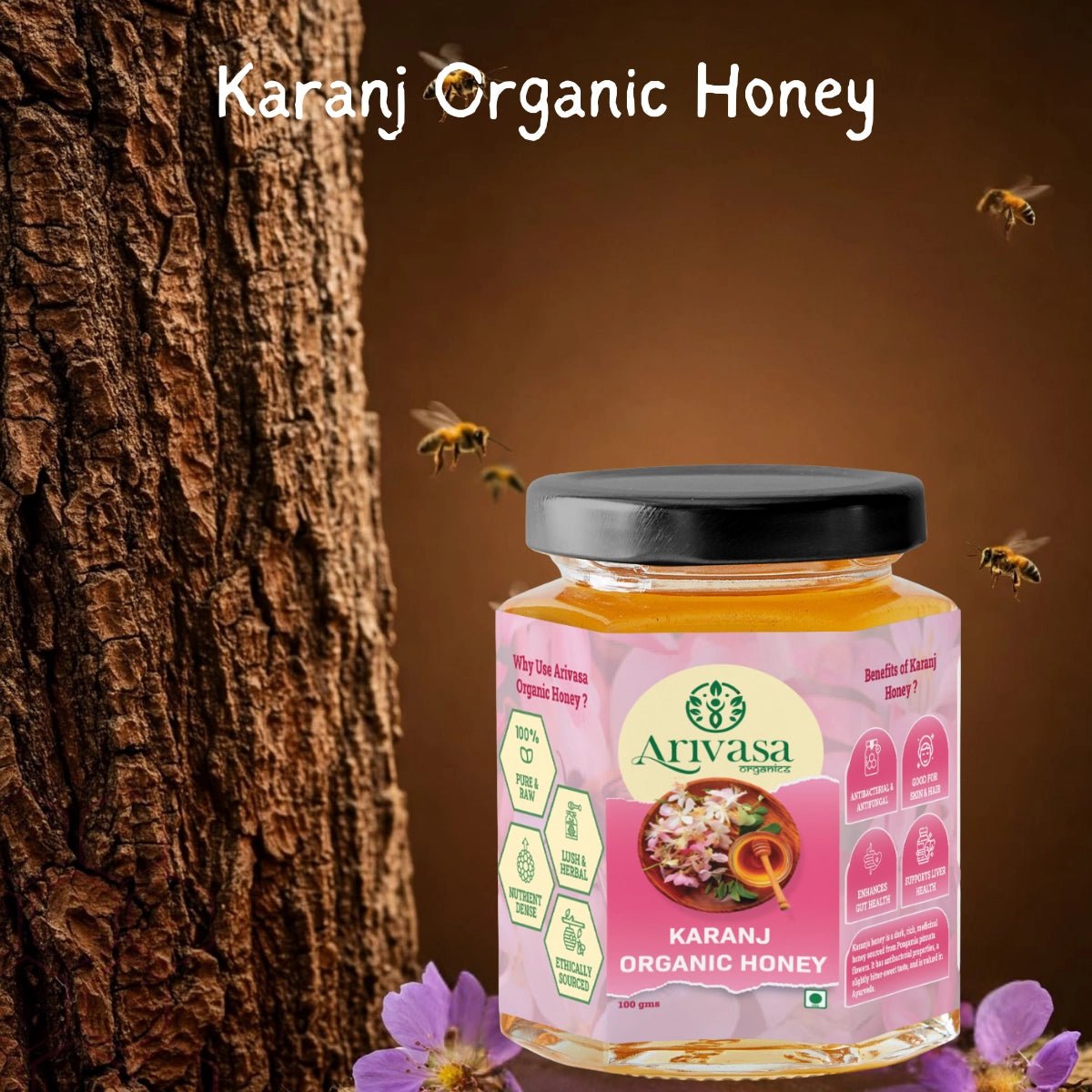 Karanj Organic Honey | Pure, Natarual & NMR Lab - Tested - Arivasa Organics - 100 gms - 