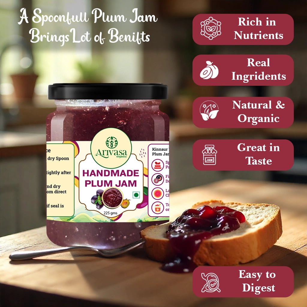 Handmade Plum Jam | Fresh Himachali Plums, Women - Crafted - Arivasa Organics - 225 gms - 