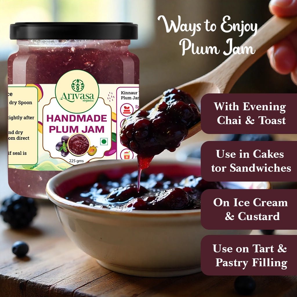 Handmade Plum Jam | Fresh Himachali Plums, Women - Crafted - Arivasa Organics - 225 gms - 