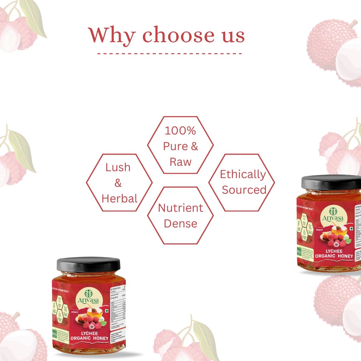 Lychee Organic Honey | Fruity, Pure & NMR Tested - Arivasa Organics - 250 gms - 