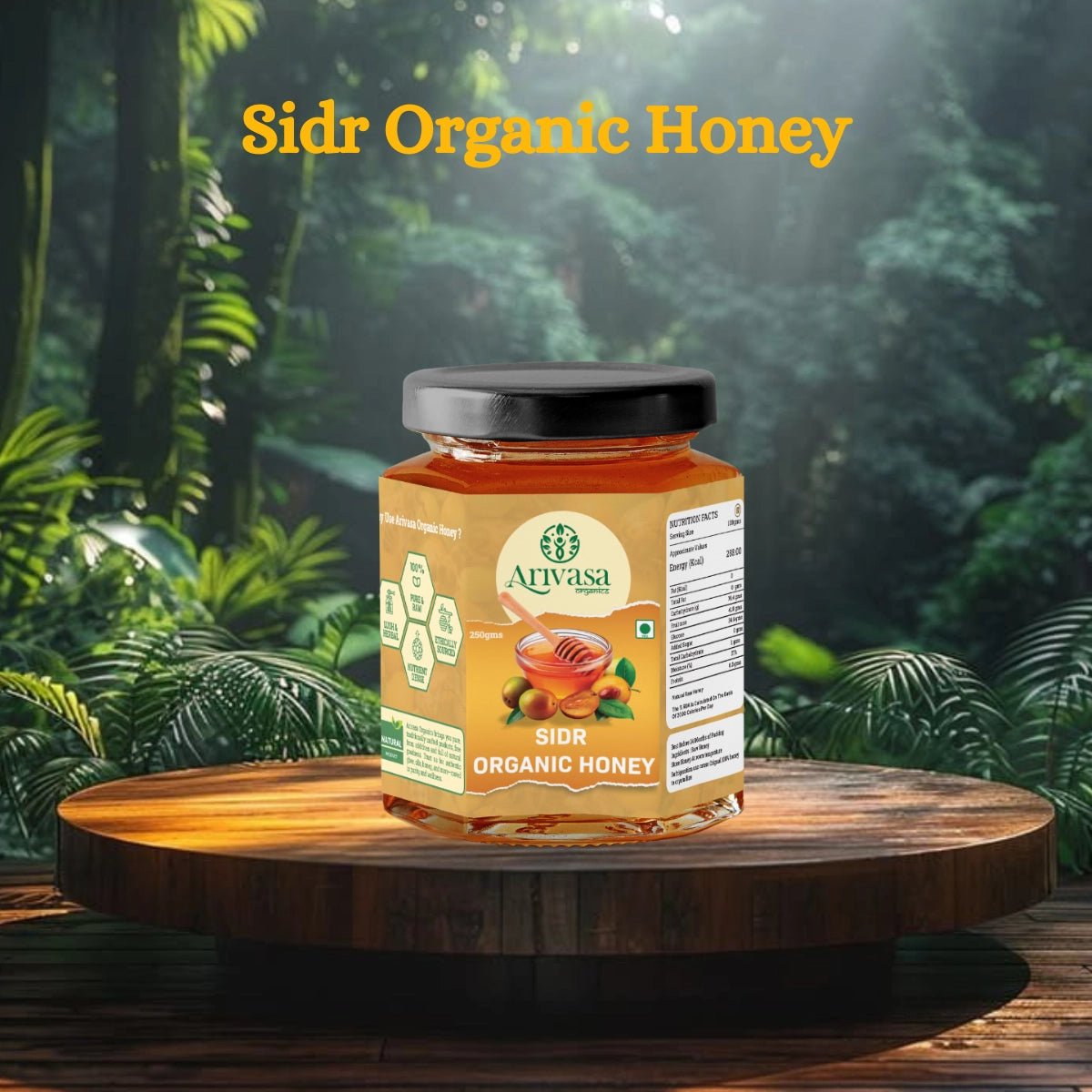 Sidr Organic Honey | Natural, Pure & NMR Lab - Tested - Arivasa Organics - 250 gms - 