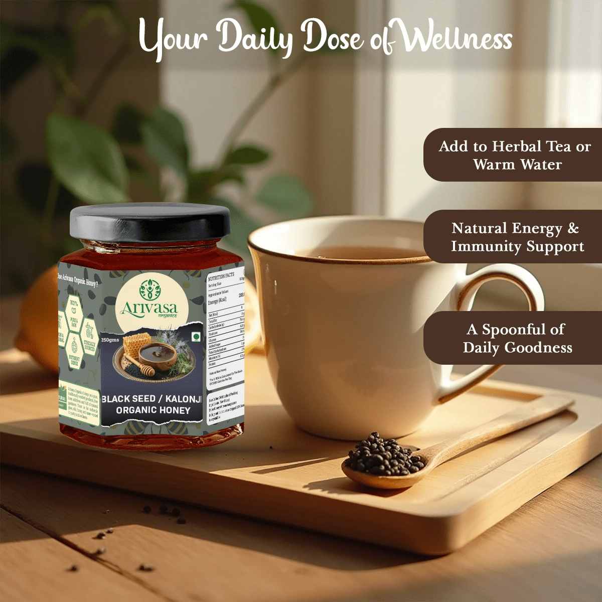 Arivasa Organics Blackseed/ Kalonji Honey | Pure, Raw & Unique - Arivasa Organics - 250 gms - 