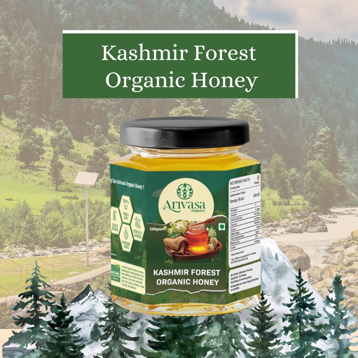 Organic Kashmir Forest Honey | Pure & NMR Lab - Tested - Arivasa Organics - 250 gms - 