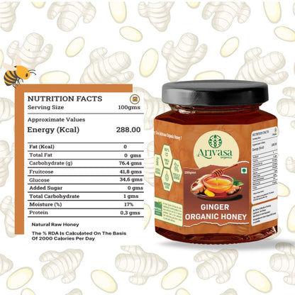 Organic Ginger Honey | Pure, Natural & NMR Lab - Tested - Arivasa Organics - 250 gms - 