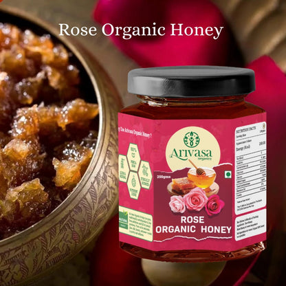 Organic Honey of Rose | Pure, Natural & Lab - Tested with NMR - Arivasa Organics - 250 gms - 