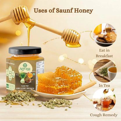Saunf Organic Honey | Pure, Aromatic & NMR Lab - Tested - Arivasa Organics - 250 gms - 