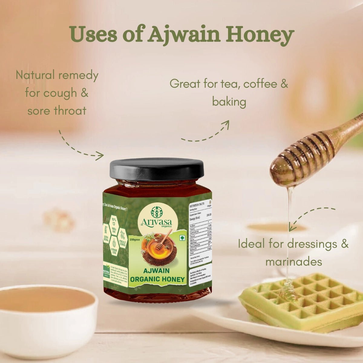Ajwain Organic Honey | Natural, Pure & NMR Lab - Tested - Arivasa Organics - 250 gms - 