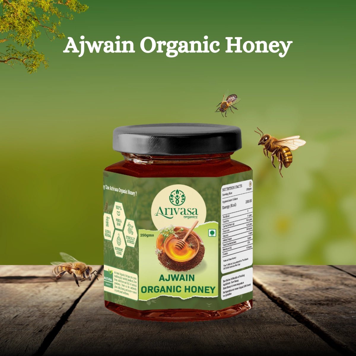 Ajwain Organic Honey | Natural, Pure & NMR Lab - Tested - Arivasa Organics - 250 gms - 