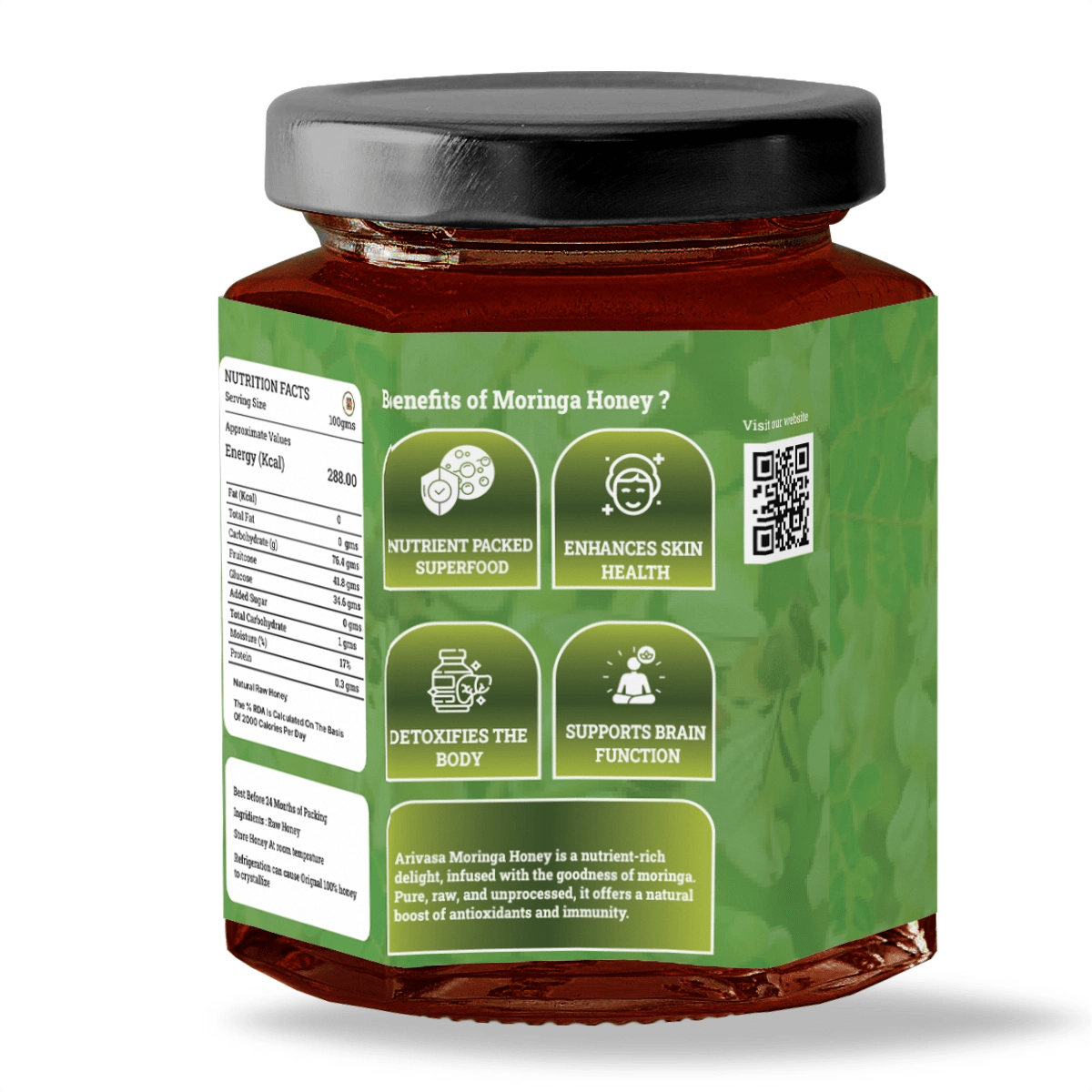 Moringa organic honey | Pure, natural & lab - tested - Arivasa Organics - 250 gms - 