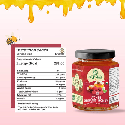 Lychee Organic Honey | Fruity, Pure & NMR Tested - Arivasa Organics - 250 gms - 