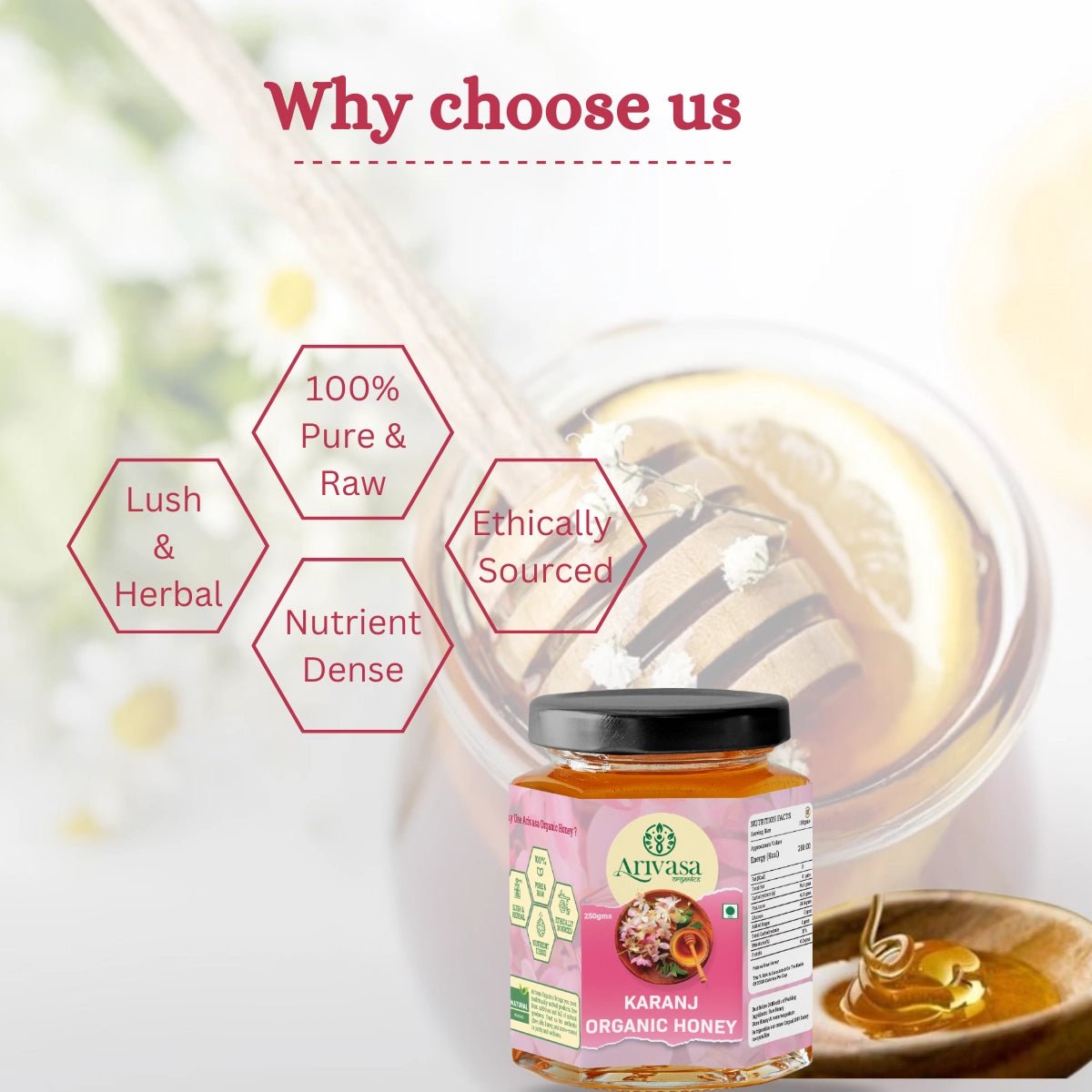 Karanj Organic Honey | Pure, Natarual & NMR Lab - Tested - Arivasa Organics - 250 gms - 