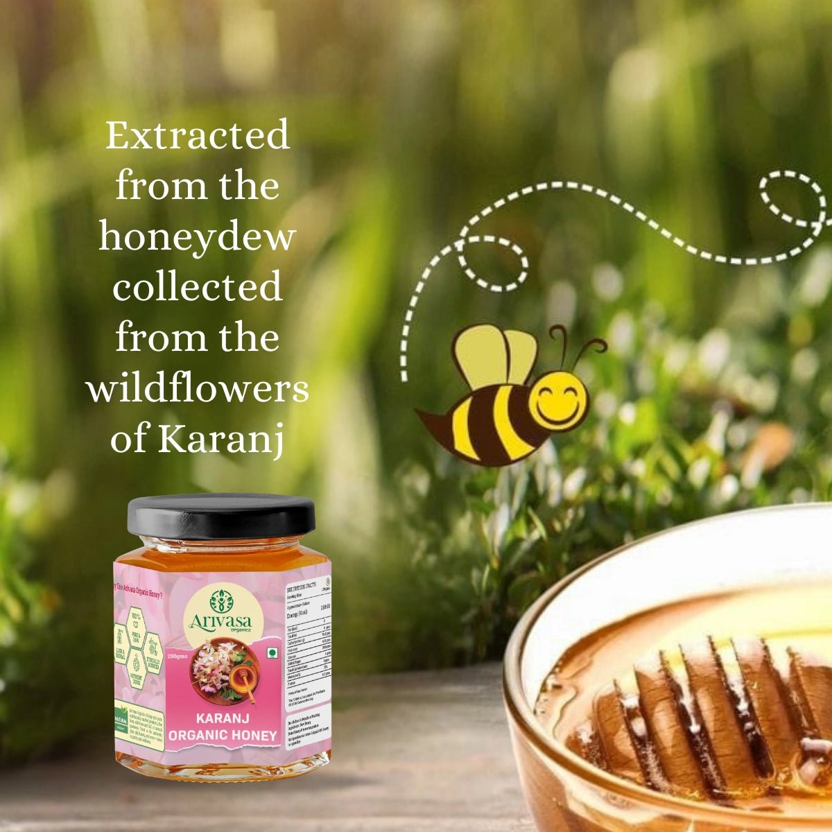 Karanj Organic Honey | Pure, Natarual & NMR Lab - Tested - Arivasa Organics - 250 gms - 