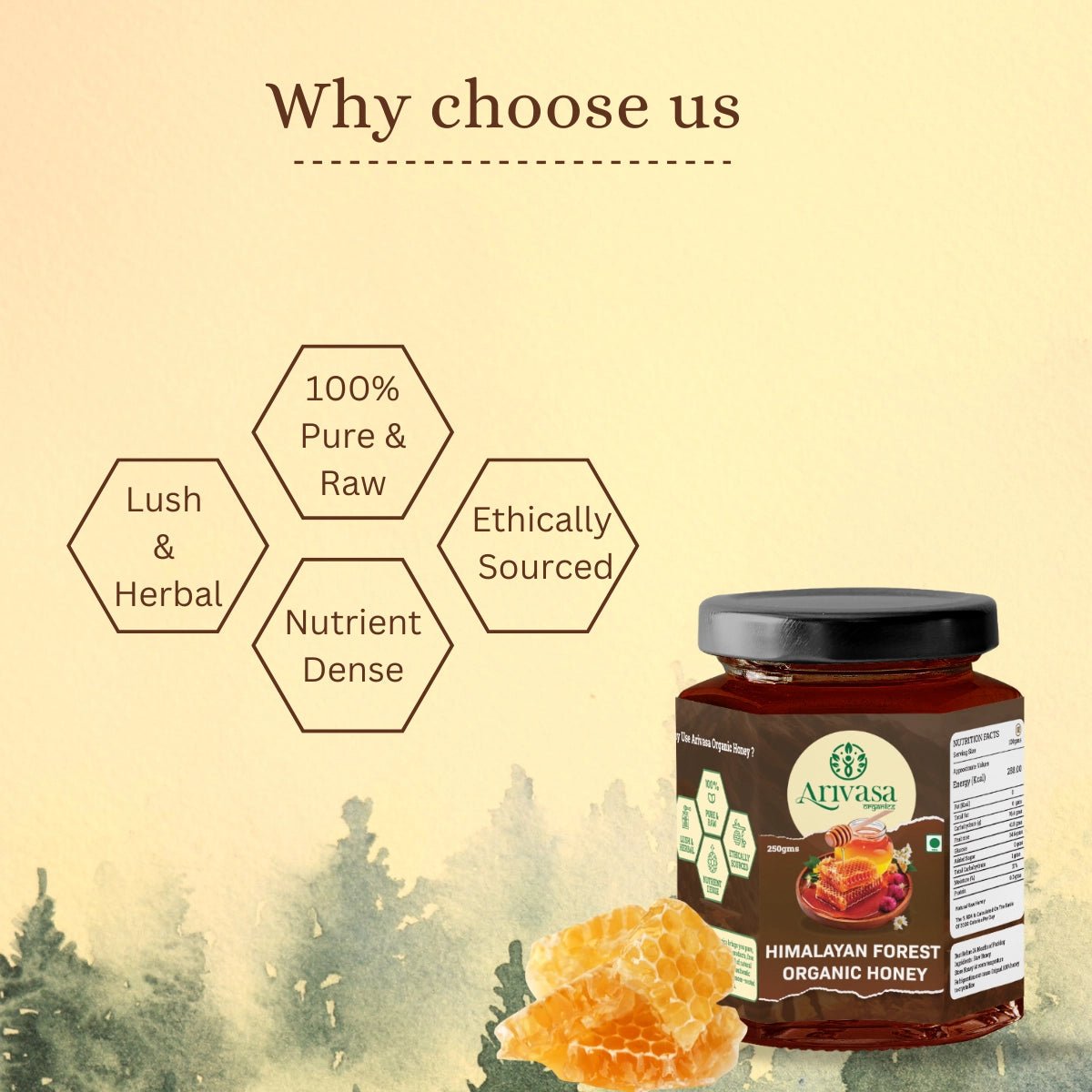 Organic Himalayan Forest Honey | Pure, Natural & NMR Lab - Tested - Arivasa Organics - 250 gms - 