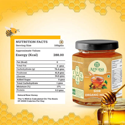 Sidr Organic Honey | Natural, Pure & NMR Lab - Tested - Arivasa Organics - 250 gms - 