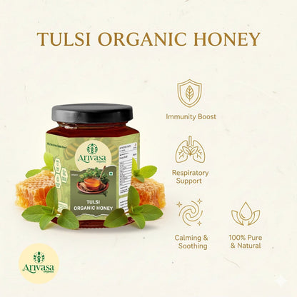 Tulsi Organic Honey | Pure, Floral & Lab - Tested - Arivasa Organics - 250 gms - 