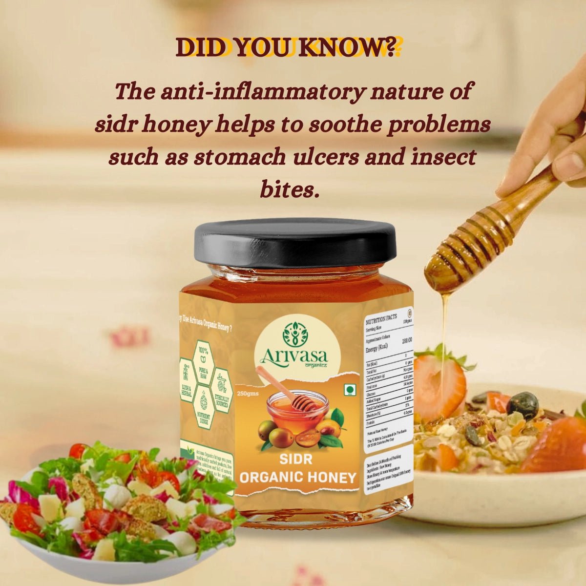 Sidr Organic Honey | Natural, Pure & NMR Lab - Tested - Arivasa Organics - 250 gms - 