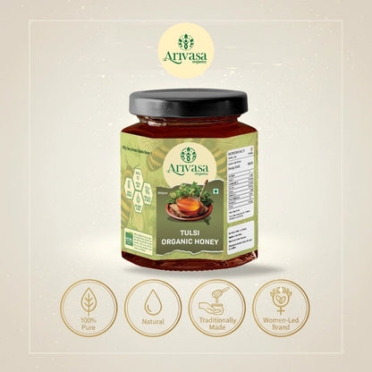 Tulsi Organic Honey | Pure, Floral & Lab - Tested - Arivasa Organics - 250 gms - 