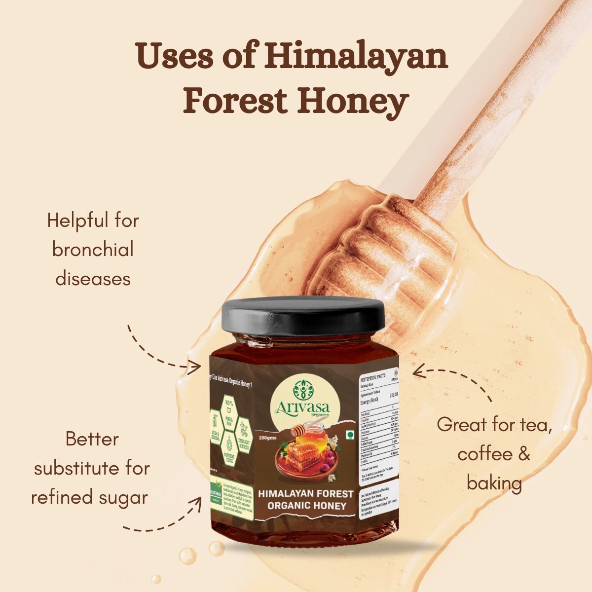 Organic Himalayan Forest Honey | Pure, Natural & NMR Lab - Tested - Arivasa Organics - 250 gms - 