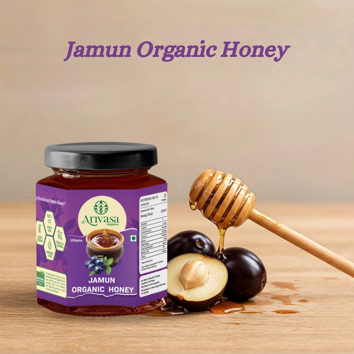 Jamun Organic Honey | Pure, Natural & NMR Lab - Tested - Arivasa Organics - 250 gms - 