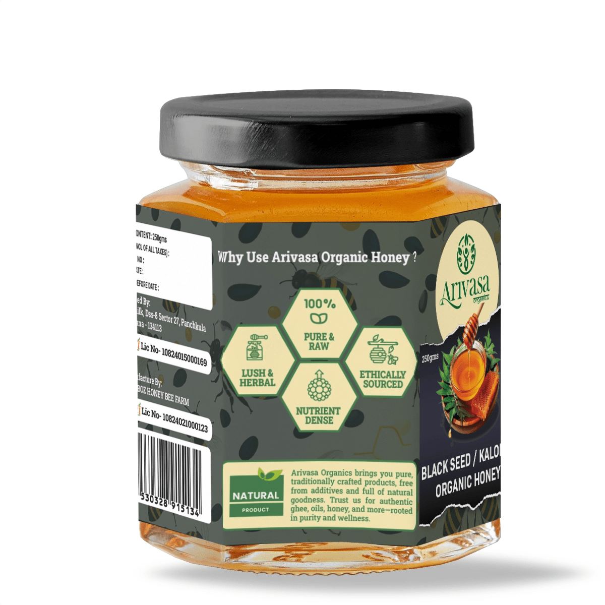 Arivasa Organics Blackseed/ Kalonji Honey | Pure, Raw & Unique - Arivasa Organics - 250 gms - 