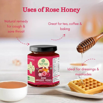Organic Honey of Rose | Pure, Natural & Lab - Tested with NMR - Arivasa Organics - 250 gms - 