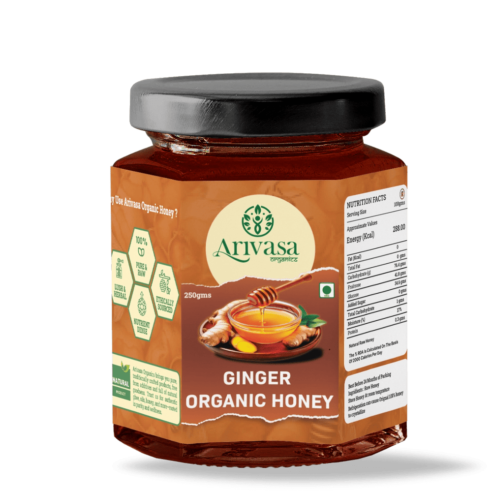 Organic Ginger Honey | Pure, Natural & NMR Lab - Tested - Arivasa Organics - 250 gms - 