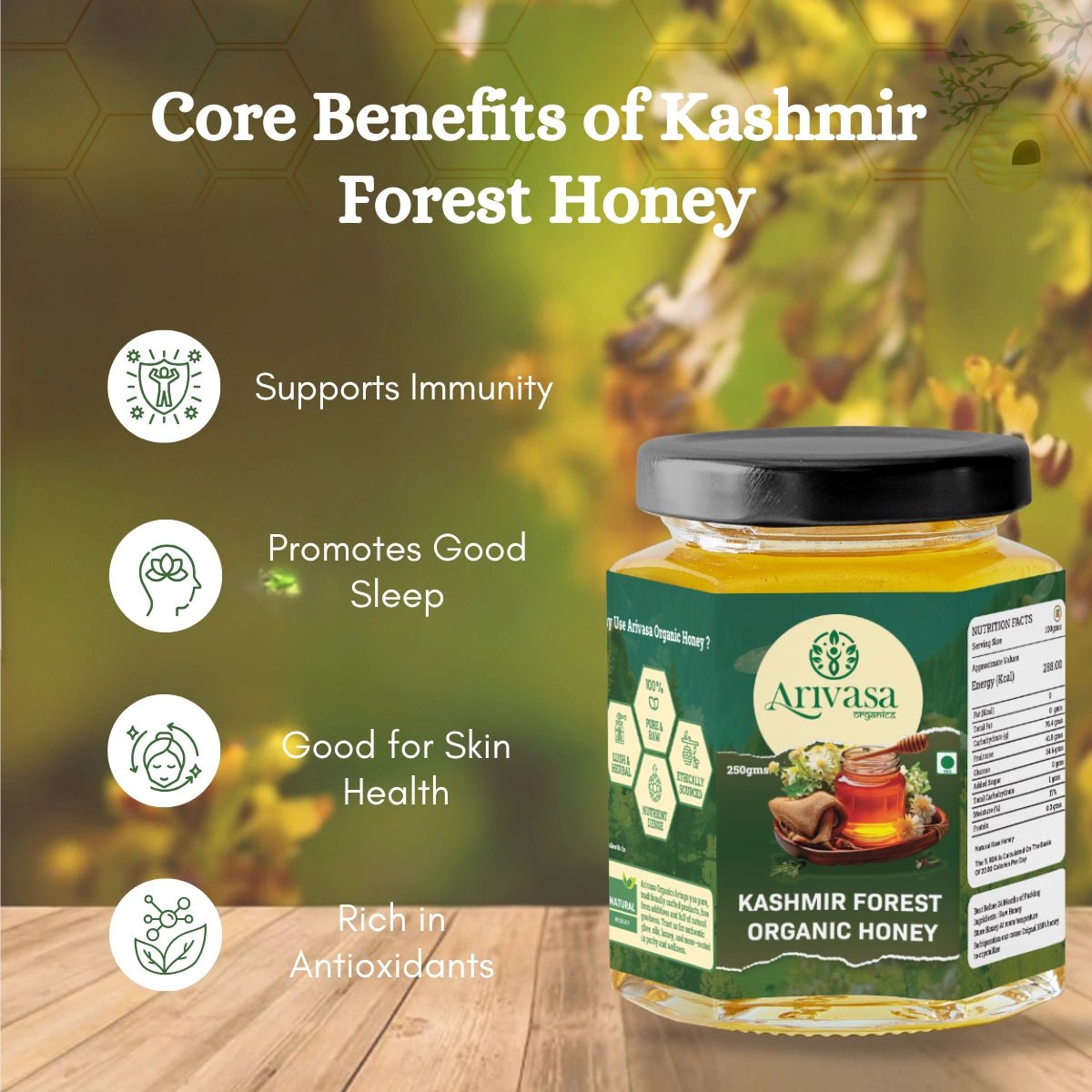 Organic Kashmir Forest Honey | Pure & NMR Lab - Tested - Arivasa Organics - 250 gms - 