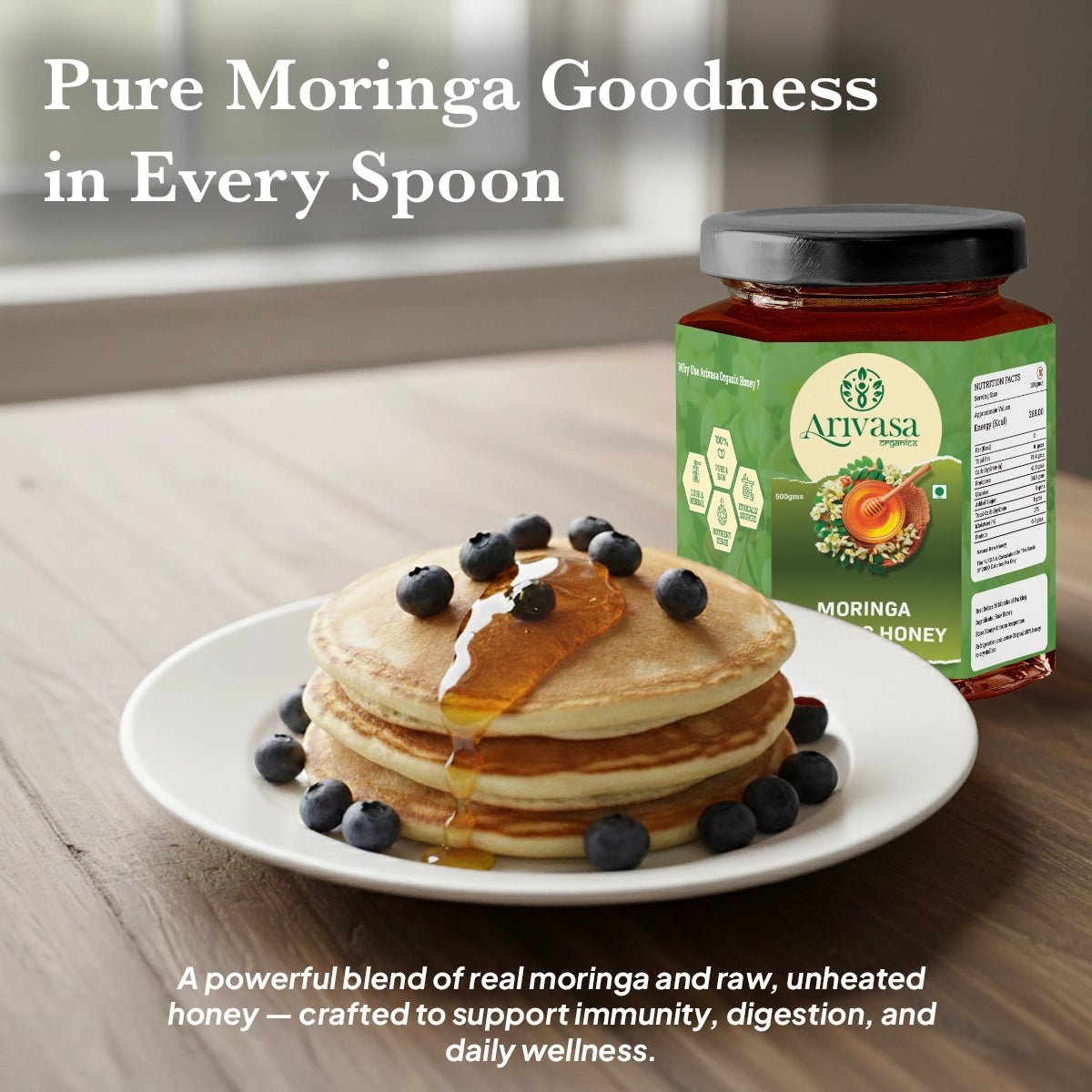Moringa organic honey | Pure, natural & lab - tested - Arivasa Organics - 250 gms - 