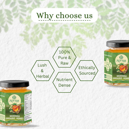 Moringa organic honey | Pure, natural & NMR lab - tested - Arivasa Organics - 250 gms - 