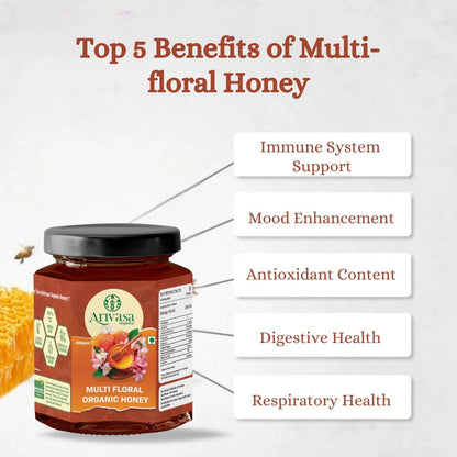 Organic Multi Floral Honey | Pure, Natural & NMR Lab - Tested - Arivasa Organics - 250 gms - 