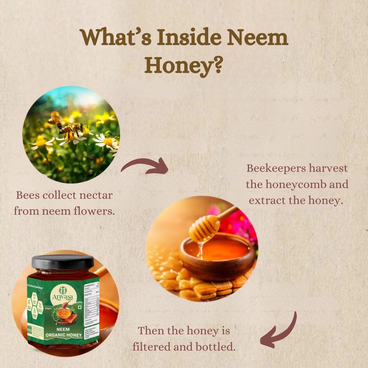 Neem Organic Honey | Pure, All - Natural & Lab - Tested by NMR - Arivasa Organics - 250 gms - 