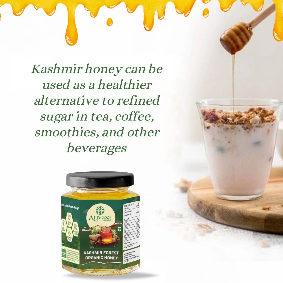 Organic Kashmir Forest Honey | Pure & NMR Lab - Tested - Arivasa Organics - 250 gms - 