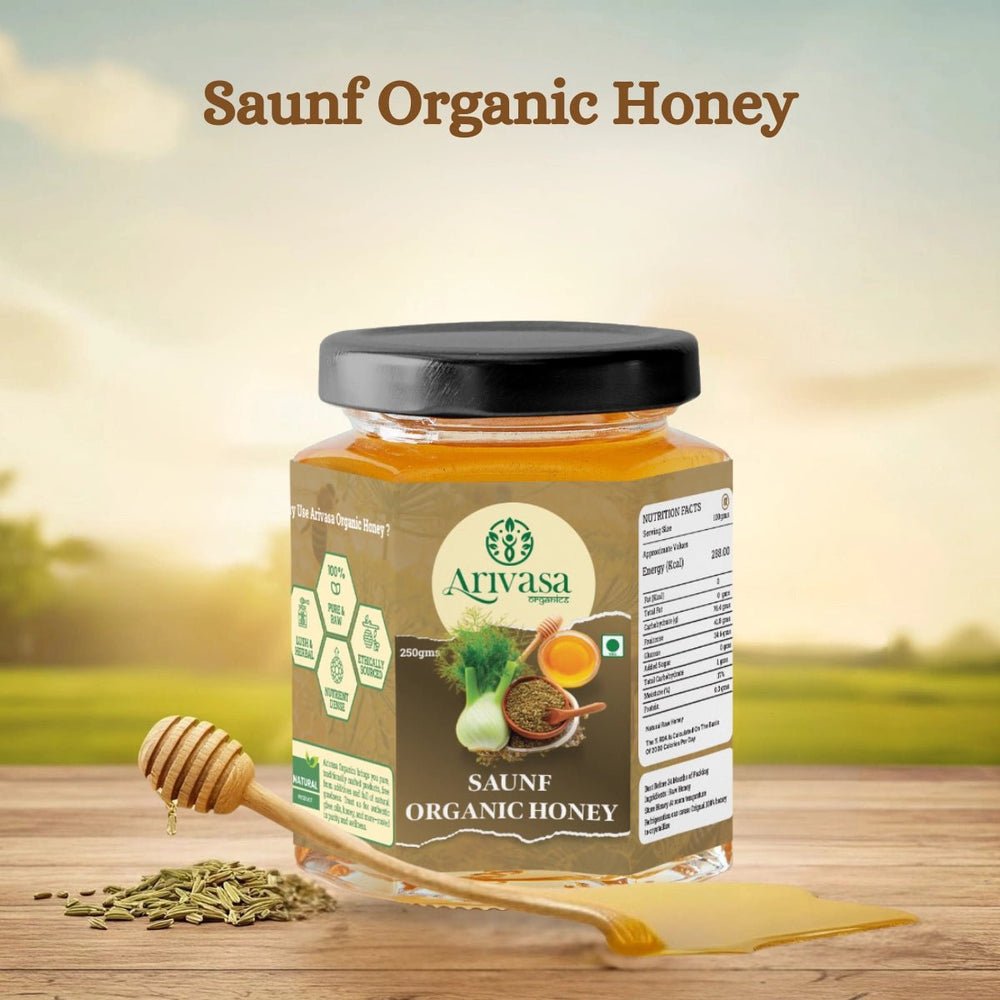 Saunf Organic Honey | Pure, Aromatic & NMR Lab - Tested - Arivasa Organics - 250 gms - 