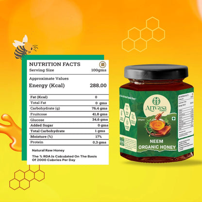 Neem Organic Honey | Pure, All - Natural & Lab - Tested by NMR - Arivasa Organics - 250 gms - 