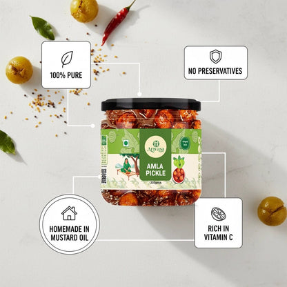 Amla Achar | Handmade Indian Gooseberry Pickle | Traditional Taste - Arivasa Organics - 310 Gms - 