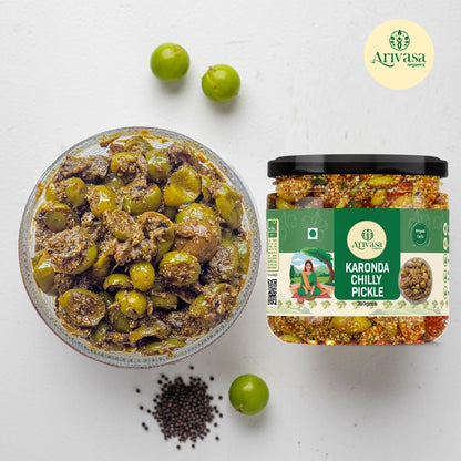 Karonda Achar | Handmade Karonda Pickle | Traditional North Indian Taste - Arivasa Organics - 310 Gms - 