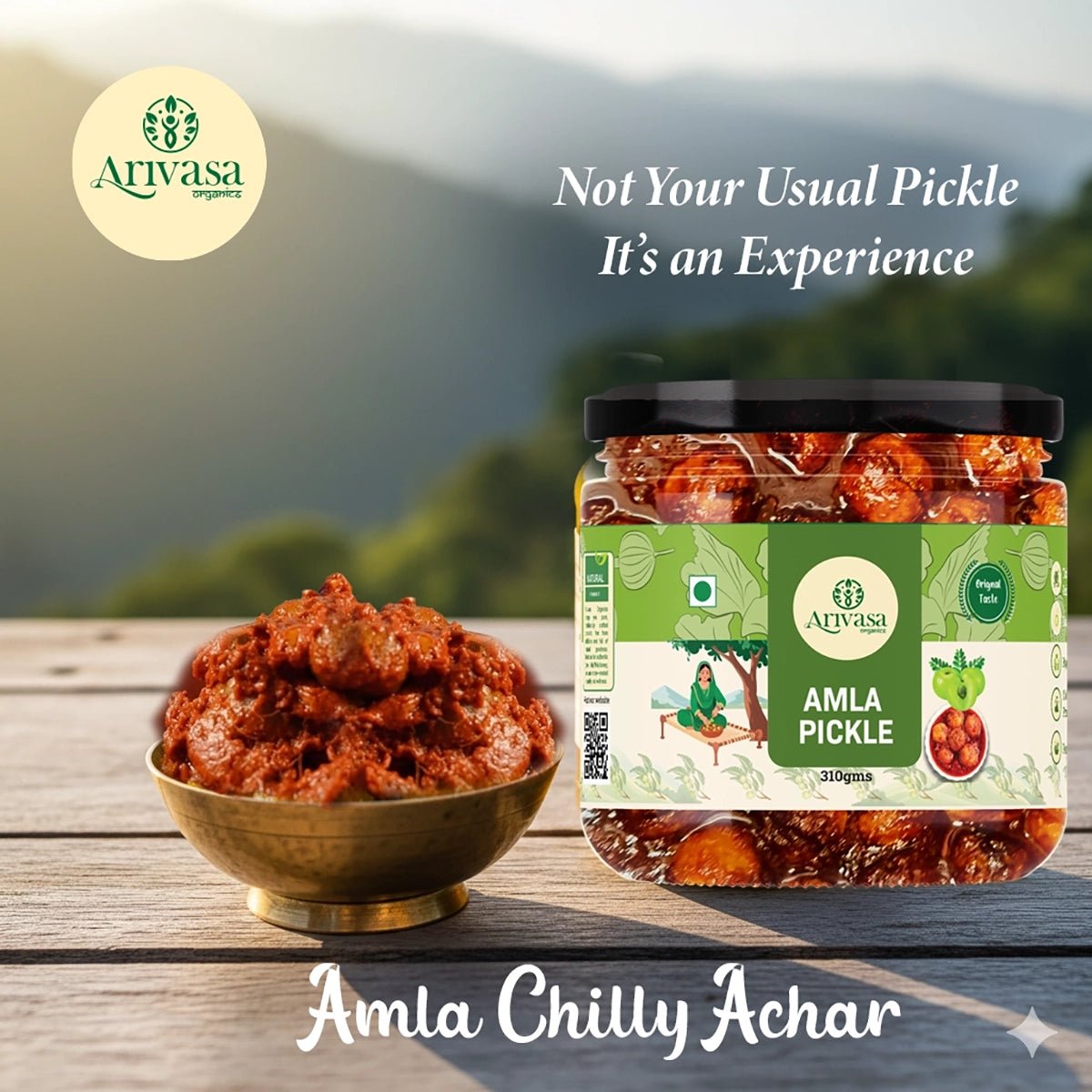 Amla Achar | Handmade Indian Gooseberry Pickle | Traditional Taste - Arivasa Organics - 310 Gms - 