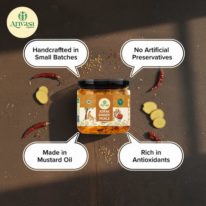 Adrak Achar | Handmade Ginger Pickle | Himachali Traditional Taste - Arivasa Organics - 310Gms - 