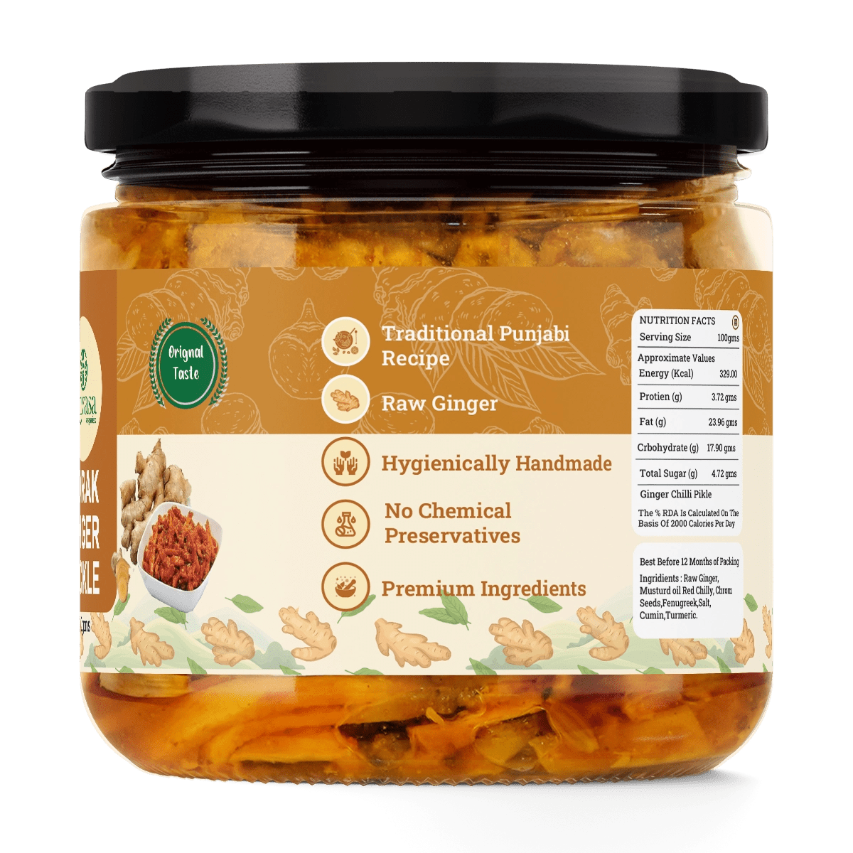 Adrak Achar | Handmade Ginger Pickle | Himachali Traditional Taste - Arivasa Organics - 310Gms - 