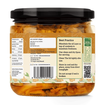 Adrak Achar | Handmade Ginger Pickle | Himachali Traditional Taste - Arivasa Organics - 310Gms - 