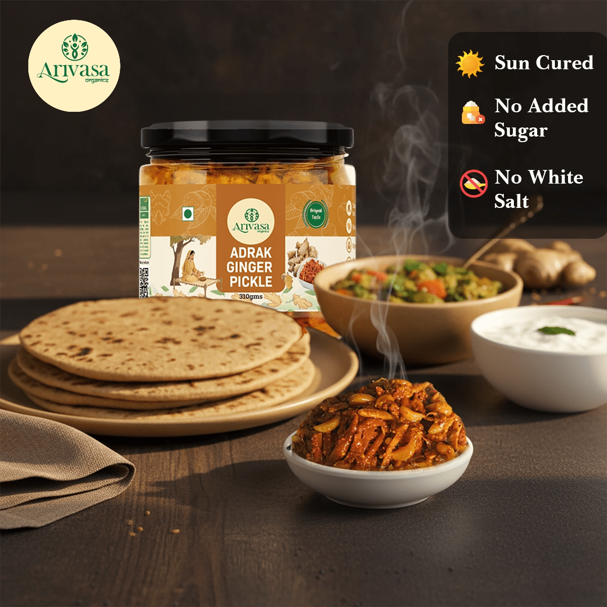 Adrak Achar | Handmade Ginger Pickle | Himachali Traditional Taste - Arivasa Organics - 310Gms - 